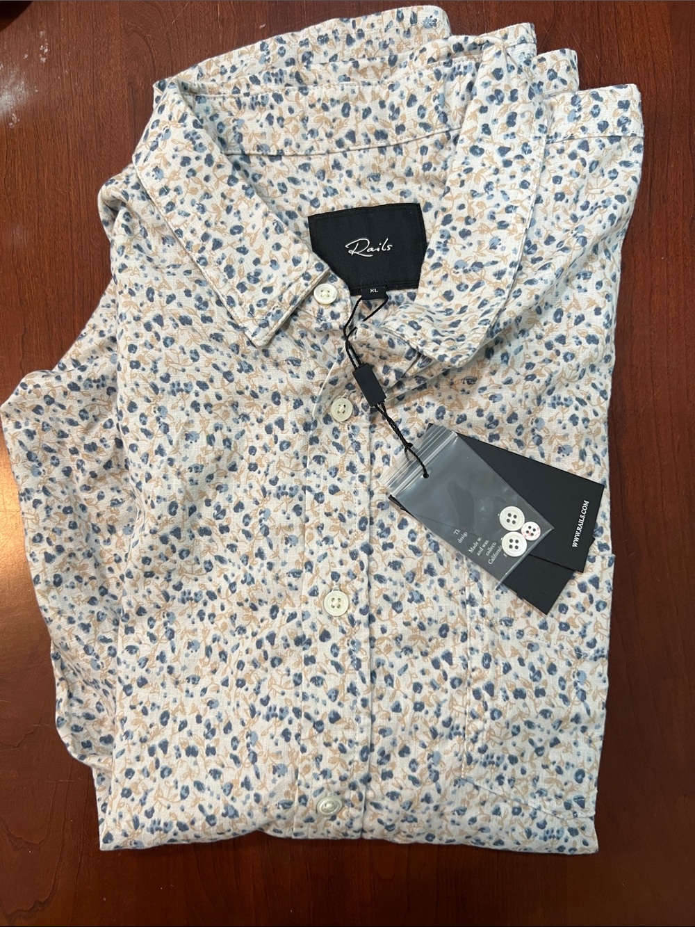 Rails Men’s Casual Button-Down Shirt in Blue & Cream Floral Print